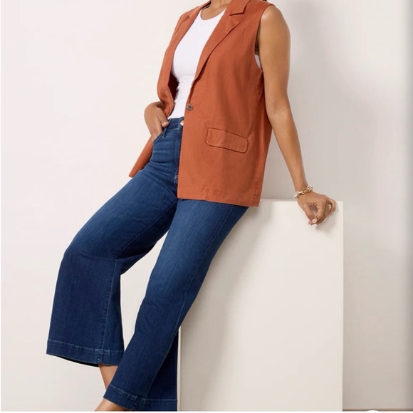 Evereve Cali Linen Blend Vest Sleeveless Blazer Minimalist Capsule Rust Size L - Picture 3 of 12